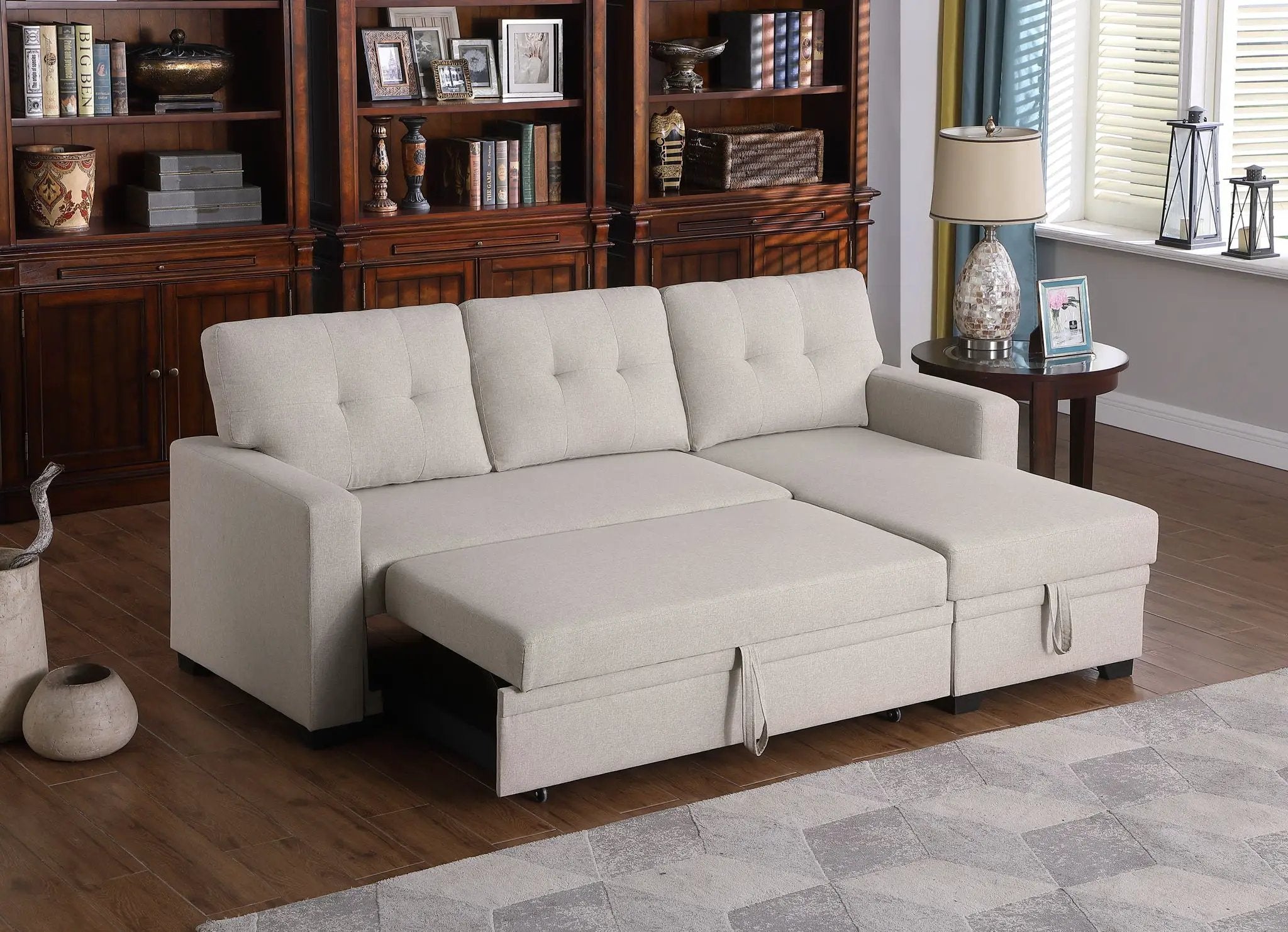 Upholstered Pull Out Sectional Sofa With Chaise by HouseOfZazla