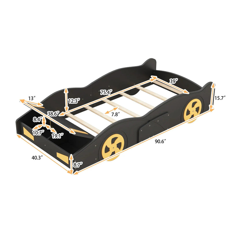 Race Car Shaped Platform Bed With Wheels And Storage by Unique Piece Furniture