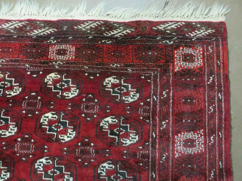 4' 5" X 5' 7" Semi Antique Handmade Afghan Yamud Turkoman Bokhara Wool Rug by Jewel Rugs