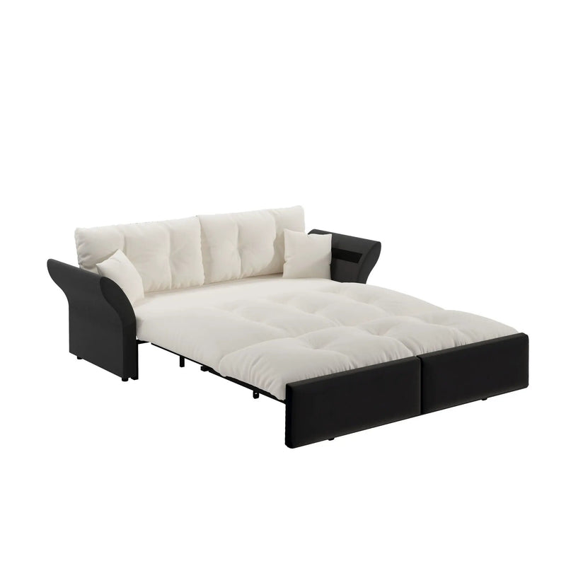 Queen Pull Out, 3 In 1 Convertible Sleeper Tufted Sofa & 2 Soft Pillows by HouseOfZazla