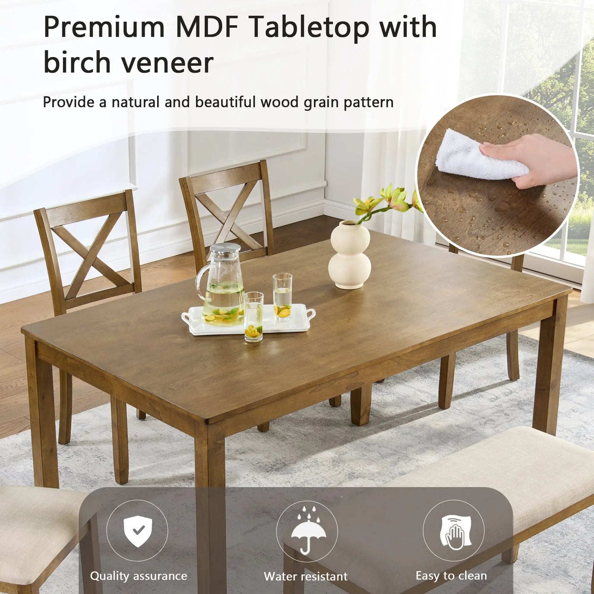 Oak Finish 6-Piece Dining Table Set by HouseOfZazla
