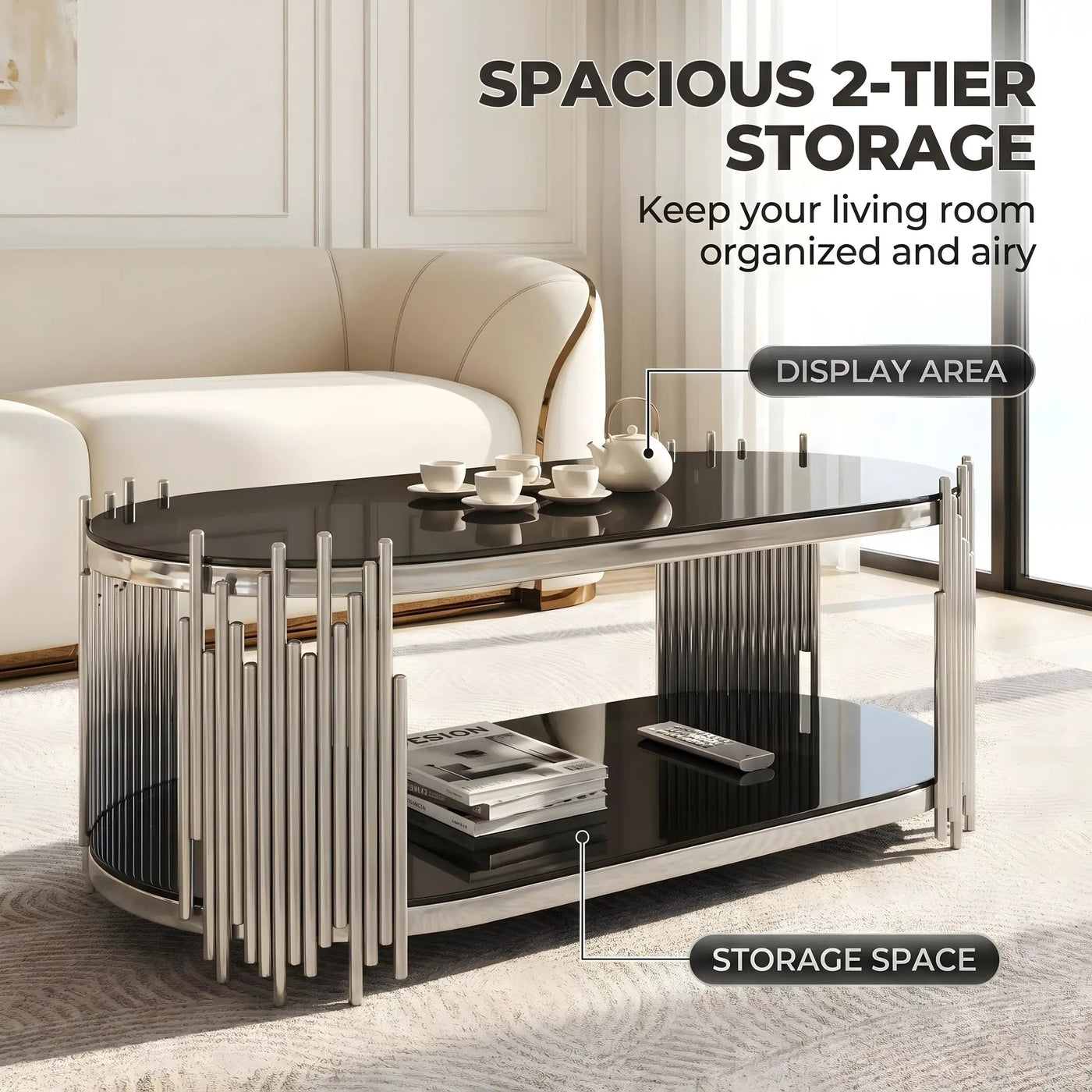 Modern Luxury Coffee Table and Side Table Set, 2-Piece Oval by HouseOfZazla