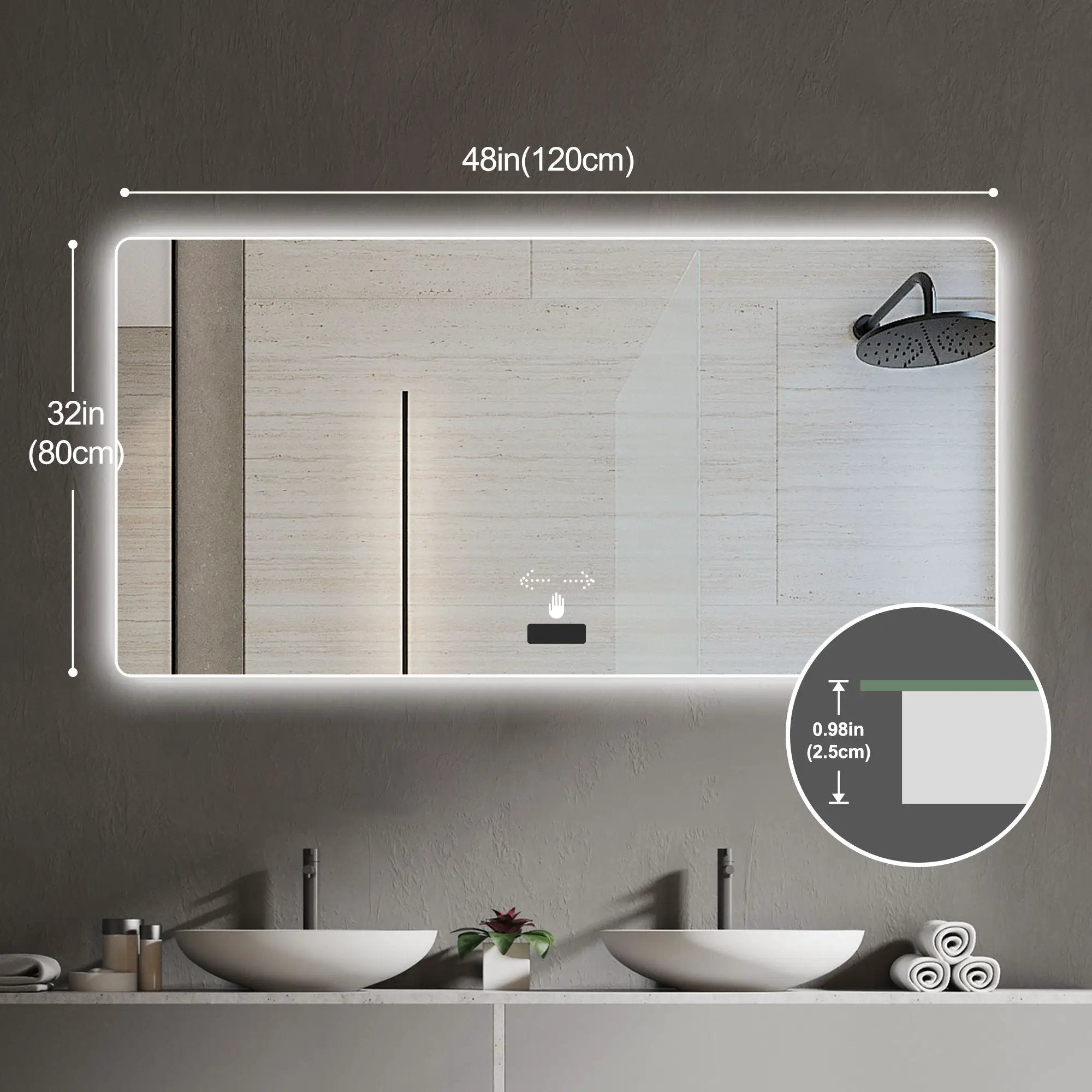 Frameless Bathroom Mirror With Light, LED Backlit, Tri Color Dimming, Anti Fog, Smart Sensor - Silver by HouseOfZazla