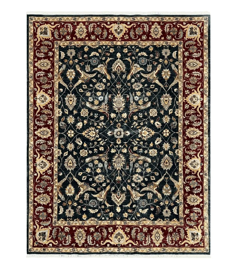 Pak Persian Mahal Rug 9x12, Allover Floral Pakistani Oriental Carpet 9 x 12, Wool Hand Knotted Area Rug, Dark Slate Gray-Black and Maroon by Jewel Rugs