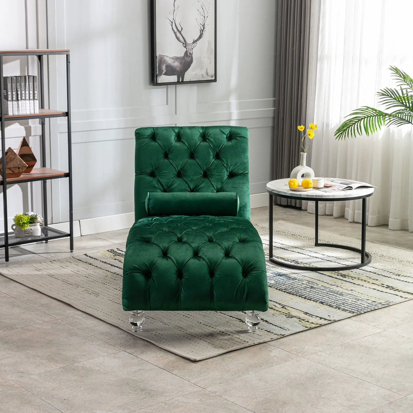 Chaise Lounge Indoor, Button Tufted Upholstered Chaise Lounge Chair With Pillow by HouseOfZazla
