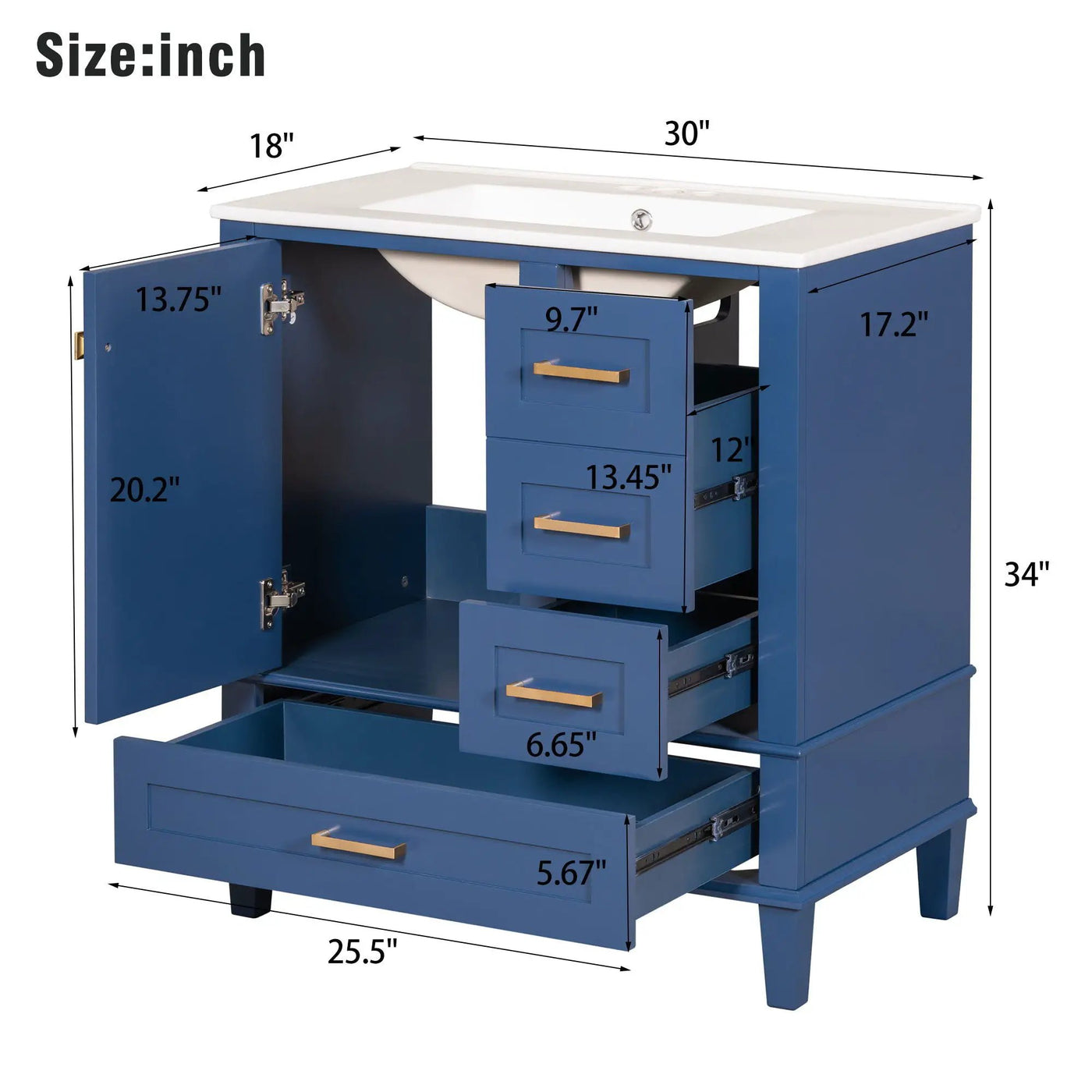 Bathroom Vanity, Modern Bathroom Cabinet With Sink Combo Set, Bathroom Storage Cabinet With A Soft Closing Door And 3 Drawers, Solid Wood Frame by Unique Piece Furniture