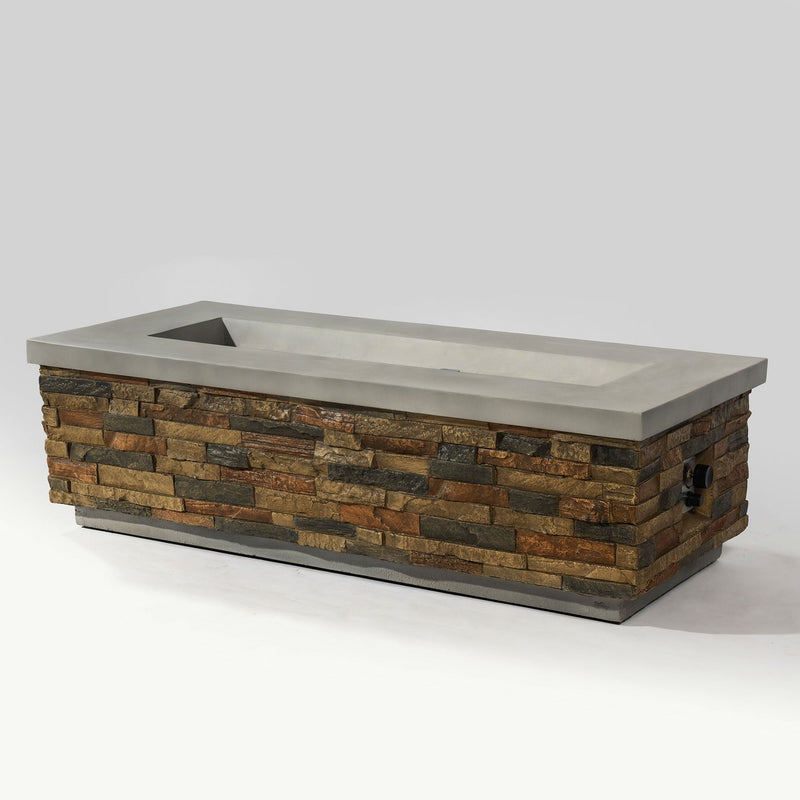 Propane Gas Fire Pit Table, 60000 Btu Rectangular For Outside Patio - Sandstone by HouseOfZazla