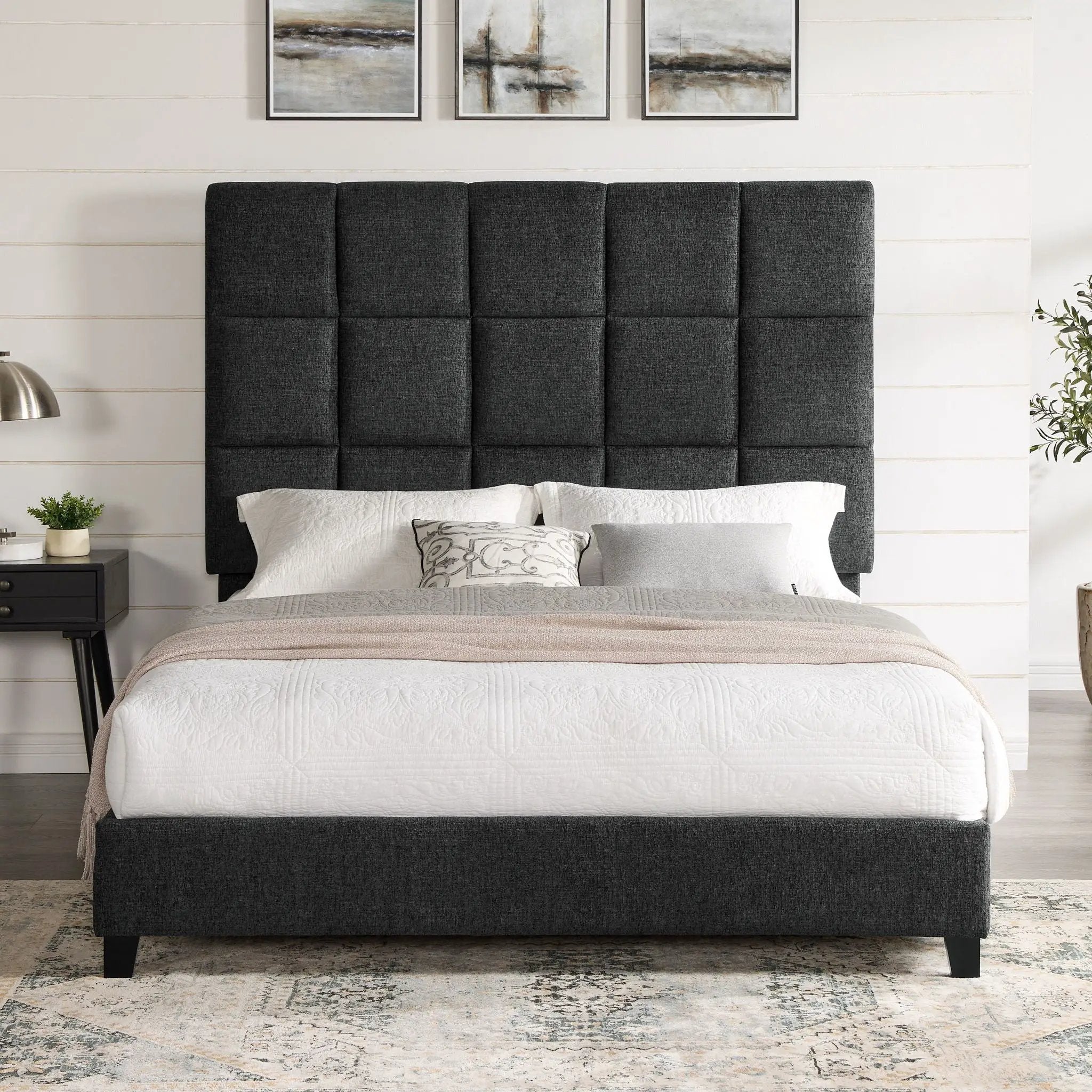 Squares Upholstered Headboard Platform Bed by Unique Piece Furniture