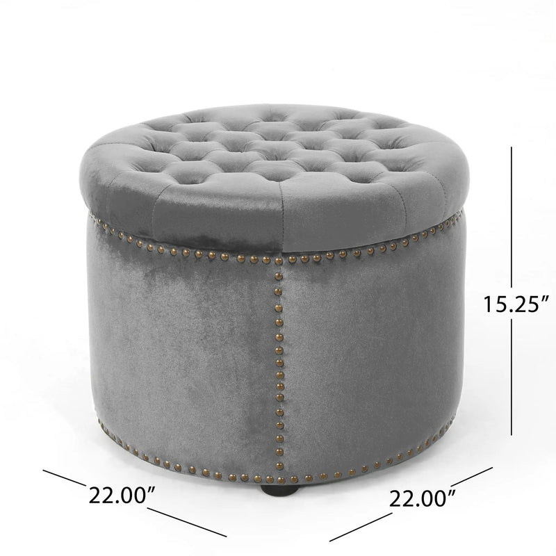 Elegant Round Ottoman Footstool With Studded Rim by HouseOfZazla