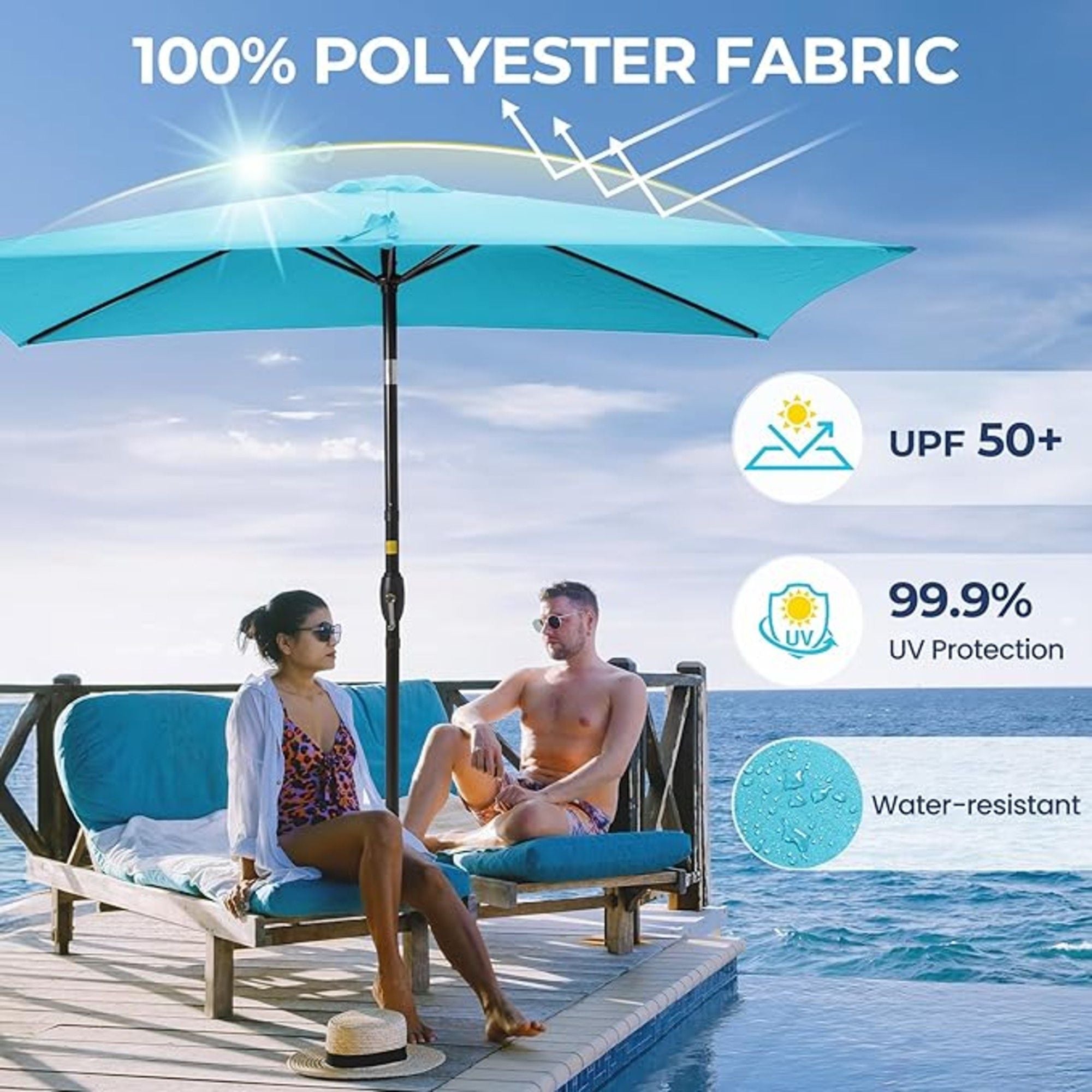 Rectangular Patio Umbrella With Crank Tilt, Polyester UV-Resistant Canopy by HouseOfZazla