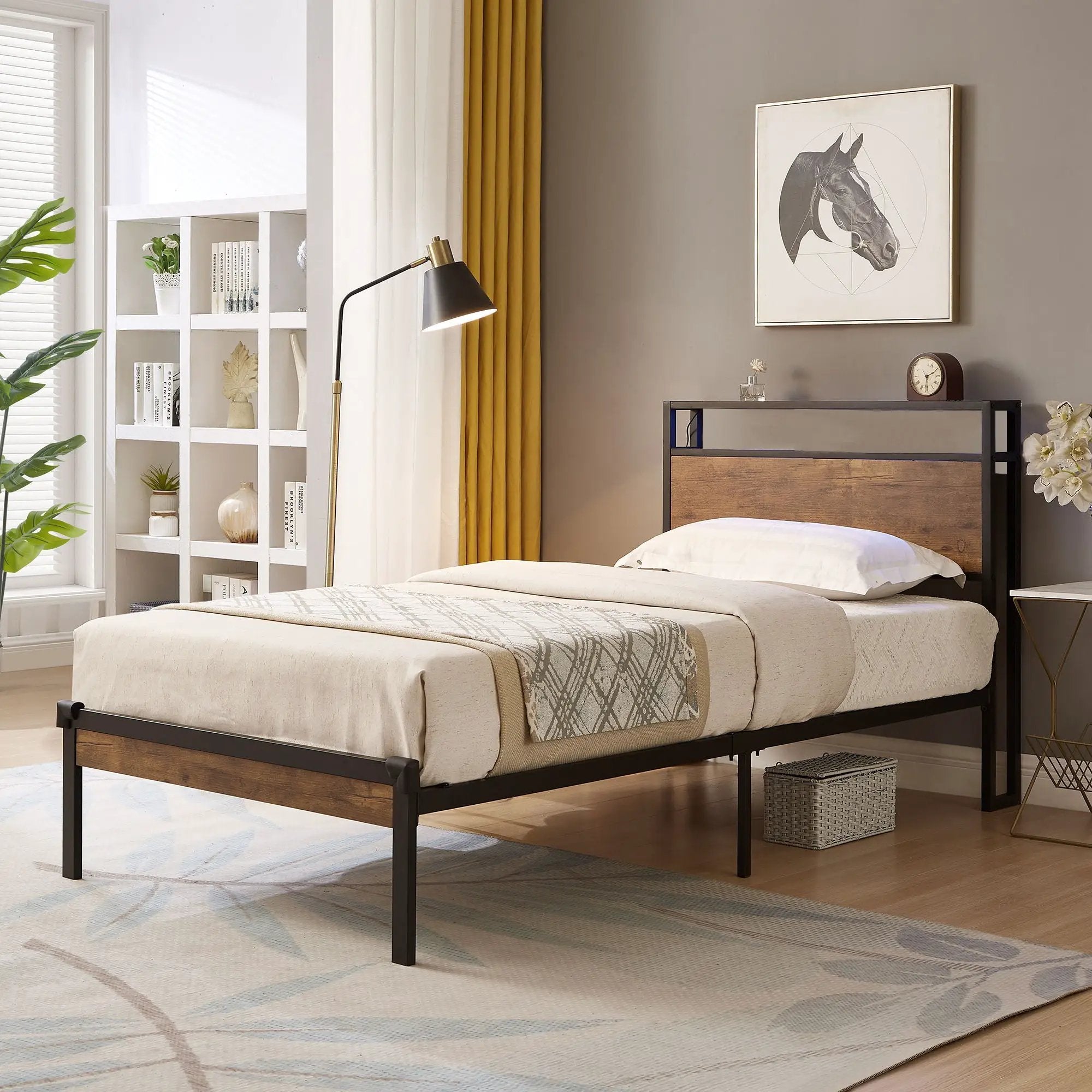 Platform Bed Frame With Wooden Headboard And Footboard, USB Liner by Unique Piece Furniture