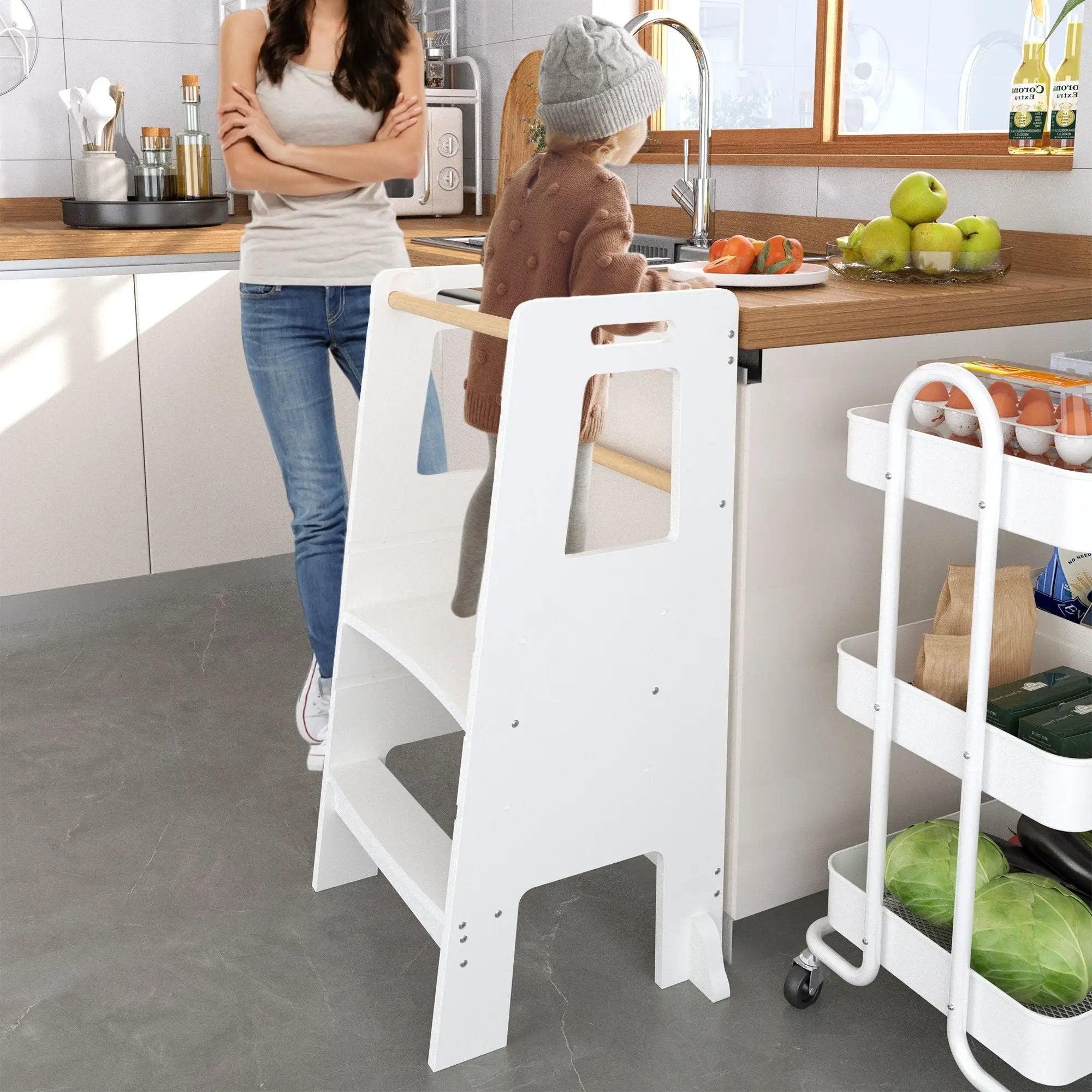 Standing Tower, Child Kitchen Step Stool Toddler, Montessori Stool Adjustable Height - White by Unique Piece Furniture