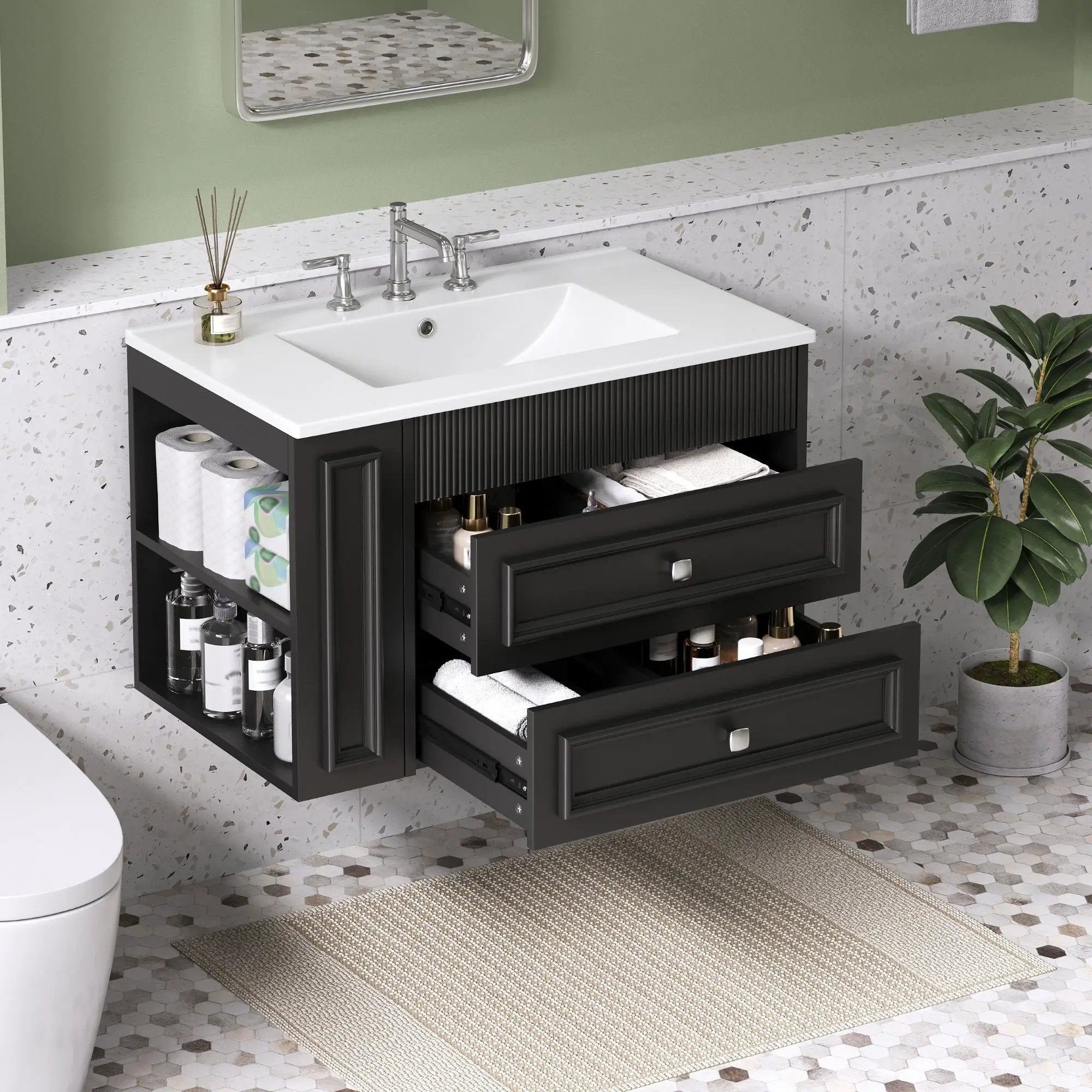 Wall Mounted Bathroom Vanity With 2 Drawers, Sink, Floating Storage Unit by Unique Piece Furniture