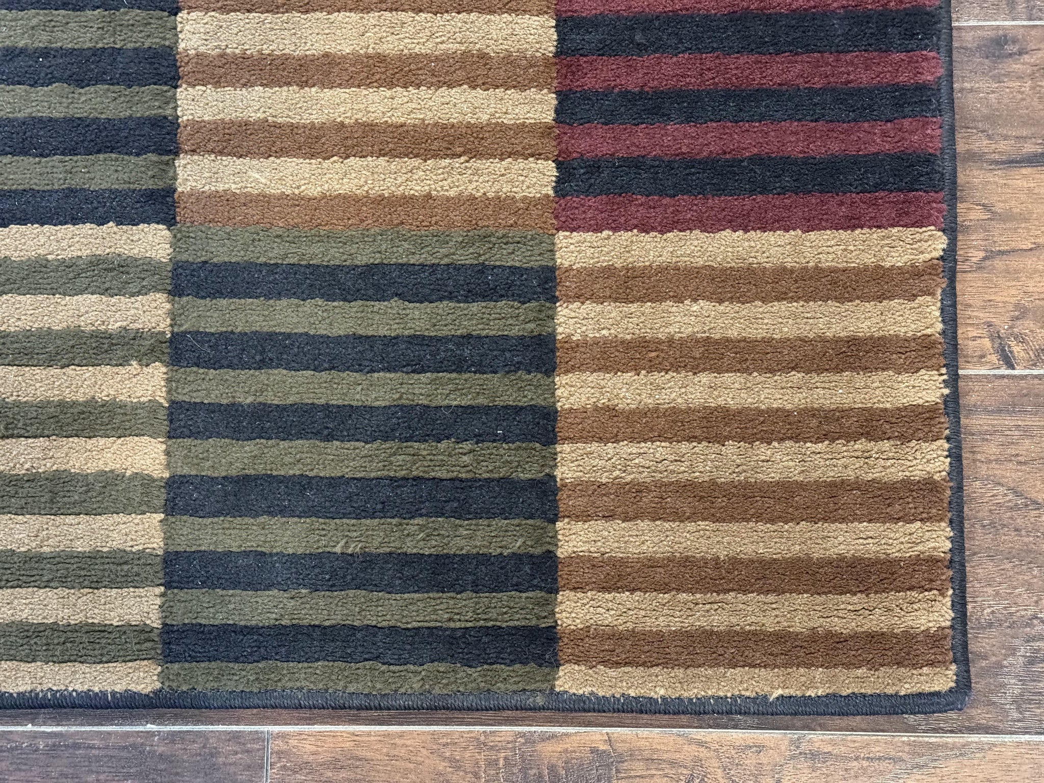 Vintage Power Loomed Rug 3.6 x 5, Brown Beige Black Tan, Box Design by Jewel Rugs