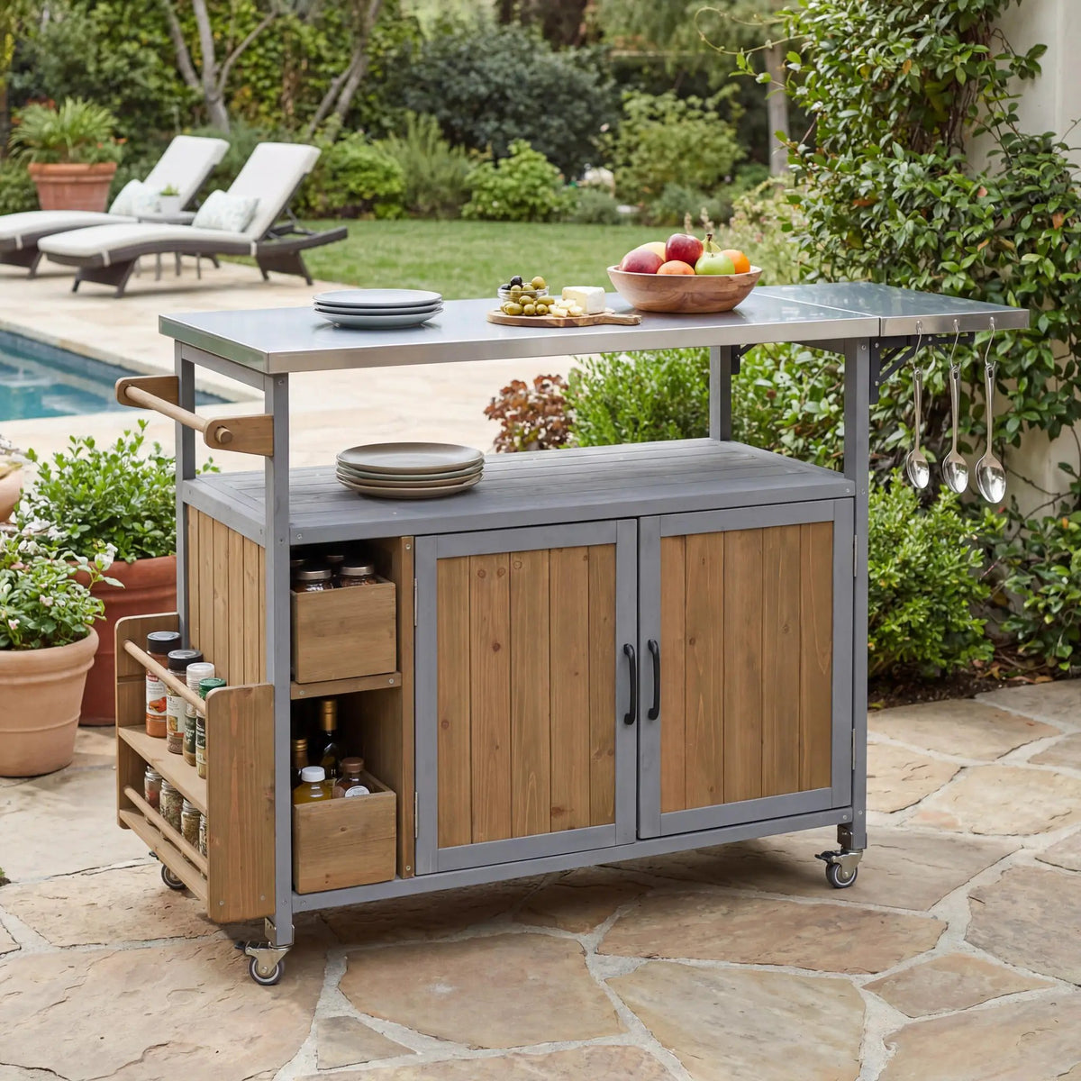 54.33" Farmhouse Rolling Outdoor Kitchen Cart, photo 3 of 10