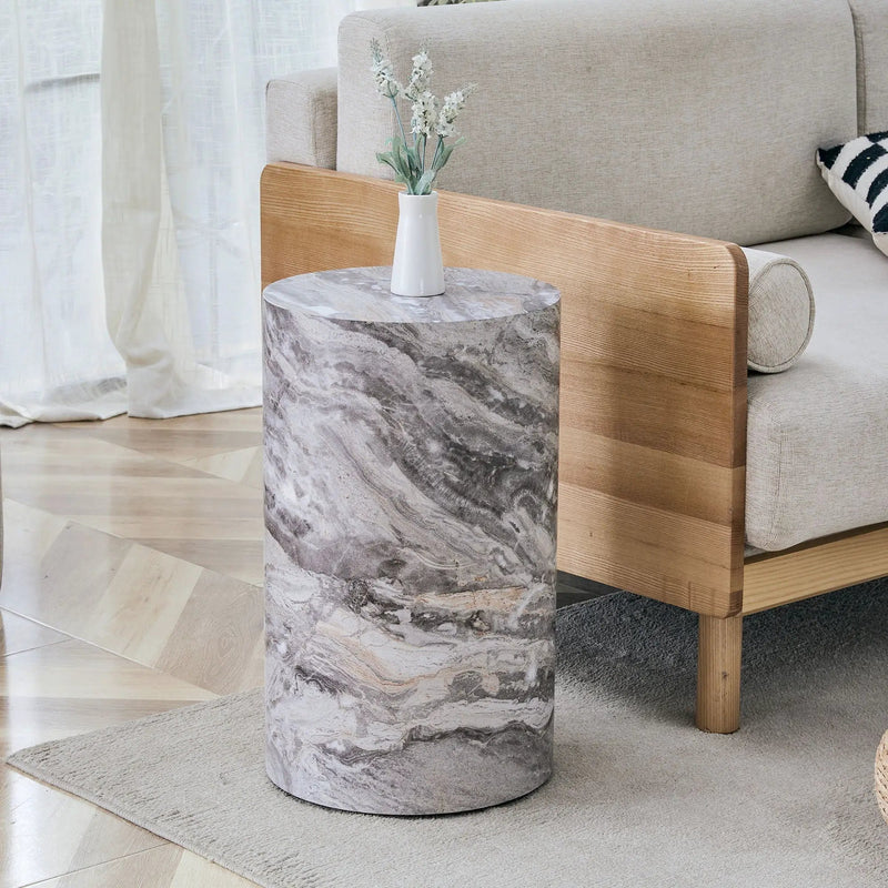 Simple Marble Textured Cylindrical Coffee Table Material - Gray by Unique Piece Furniture