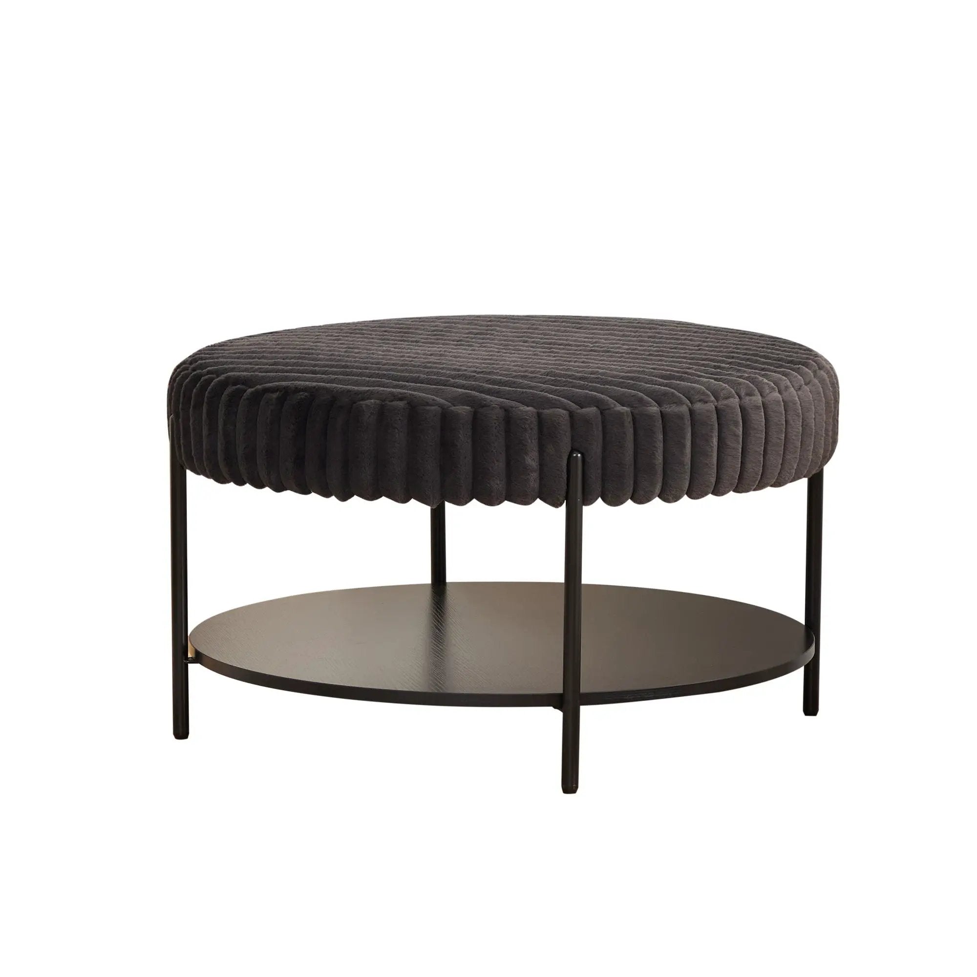 Modern Upholstered Round Ottoman Coffee Table With Storage Shelf by Unique Piece Furniture
