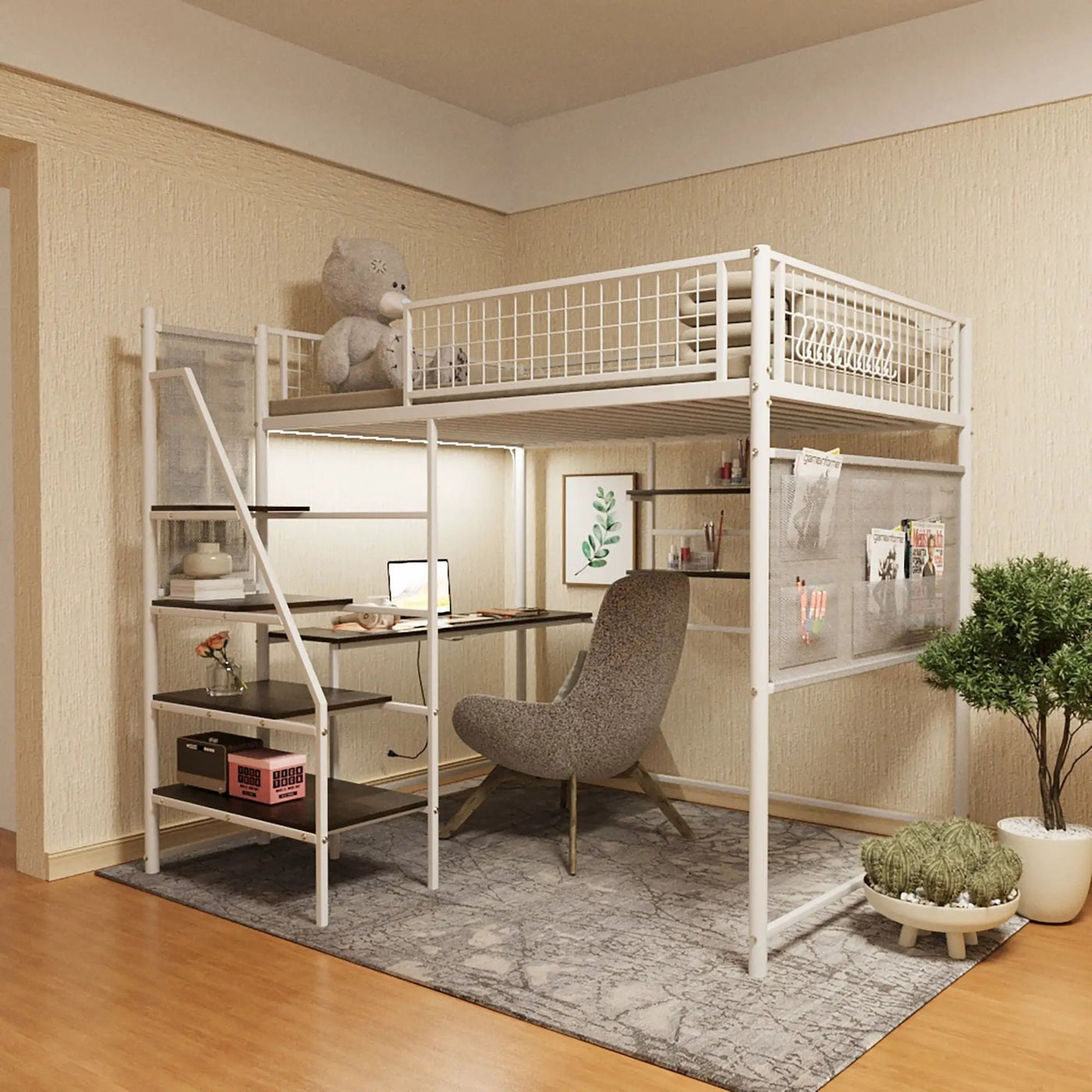Metal Loft Bed With Built - In Charging Station And LED Light by Unique Piece Furniture