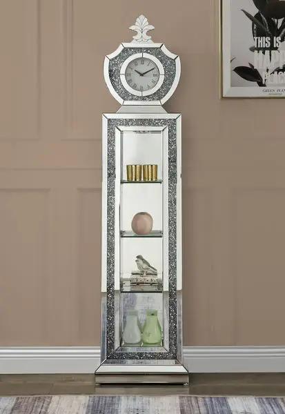 Noralie - 63" Grandfather Clock With LED - Mirrored & Faux Diamonds by Unique Piece Furniture