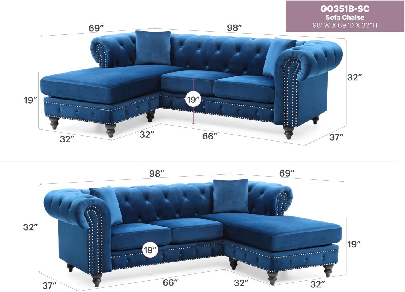 Nola - Luxurious Design Sofa Chaise by Unique Piece Furniture