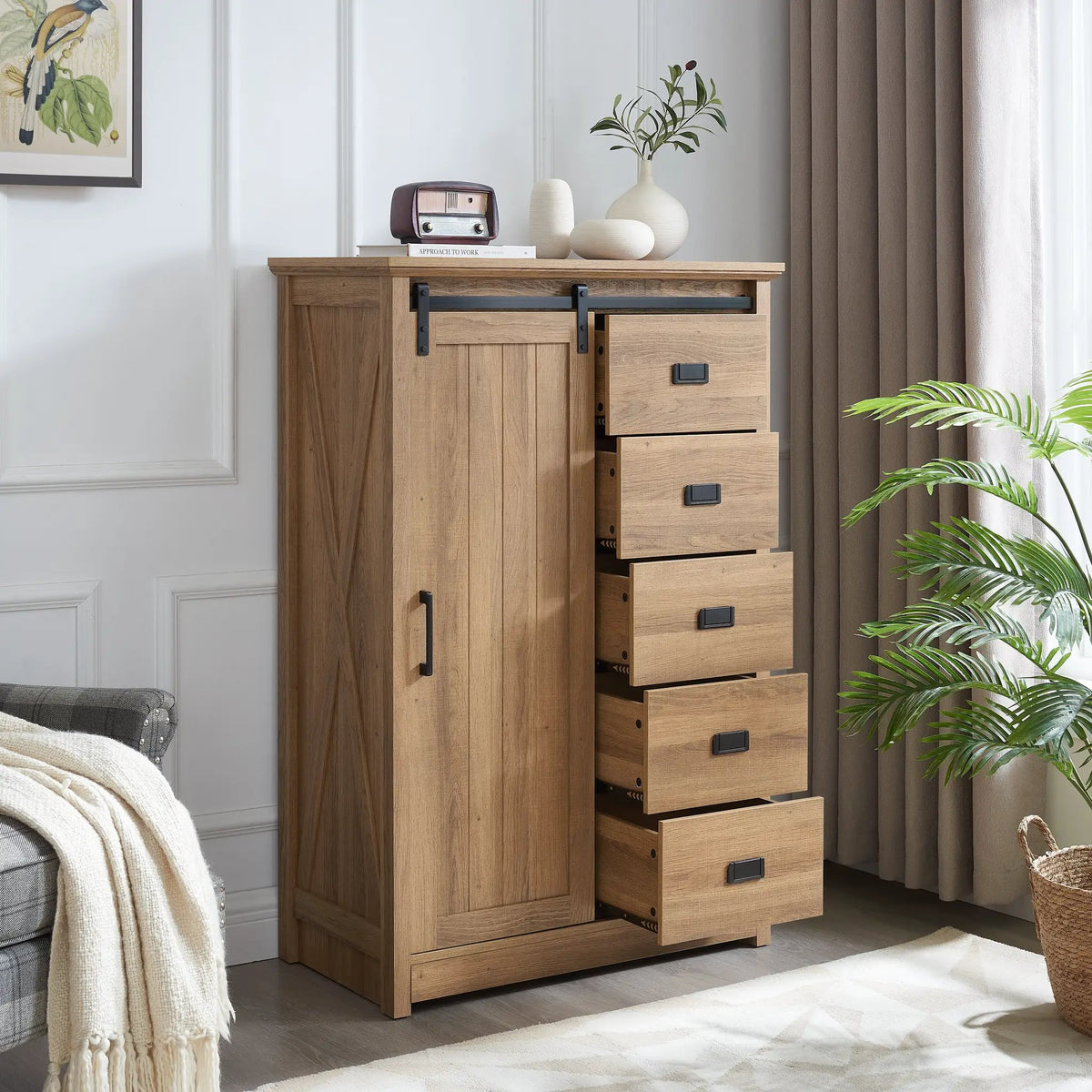 5 Drawers Dresser with Sliding Barn Door by HouseOfZazla