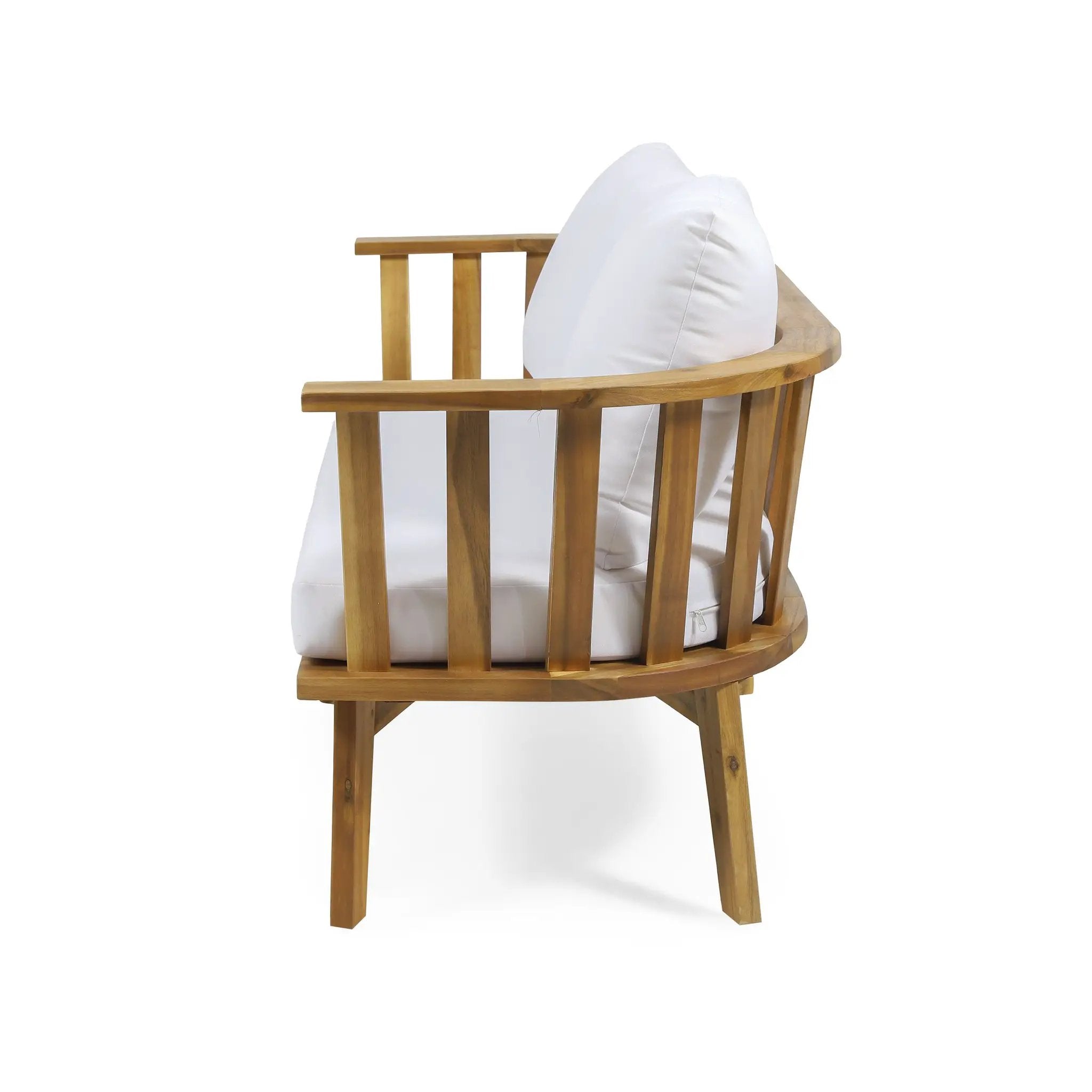 Outdoor Wooden Loveseat with Cushions - White/Teak by HouseOfZazla