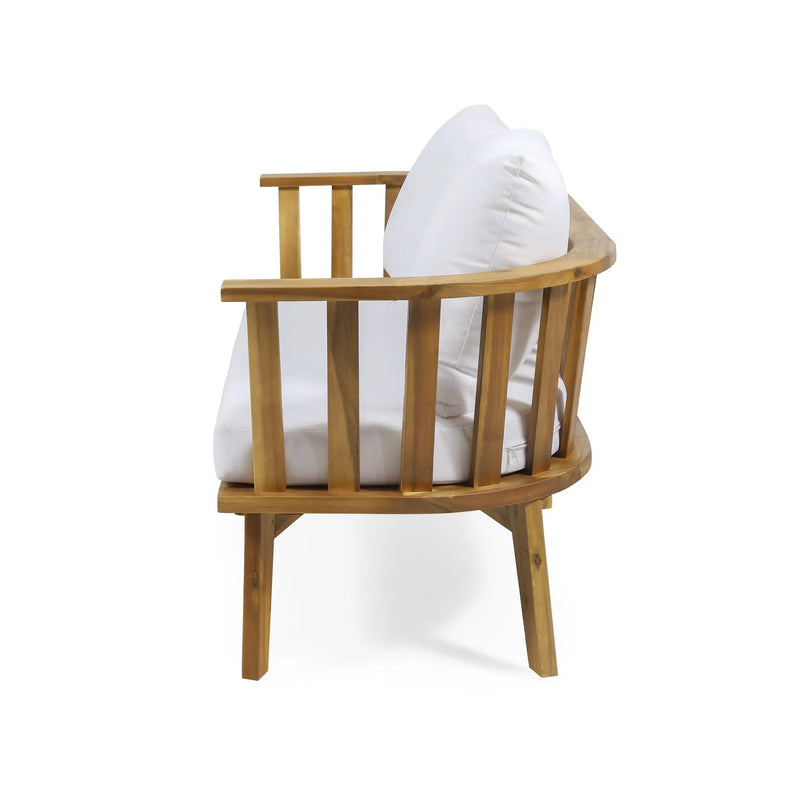 Outdoor Wooden Loveseat with Cushions - White/Teak by HouseOfZazla