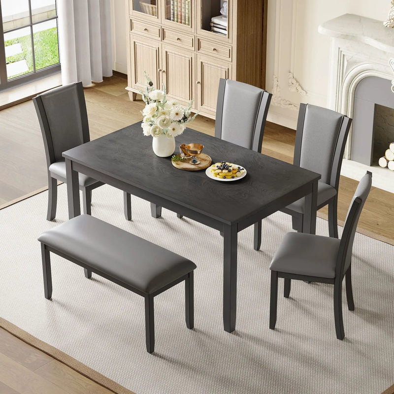 Modern 6 Piece Dining Table Set With Bench And Chairs For Dining Room Or Kitchen - Gray by HouseOfZazla