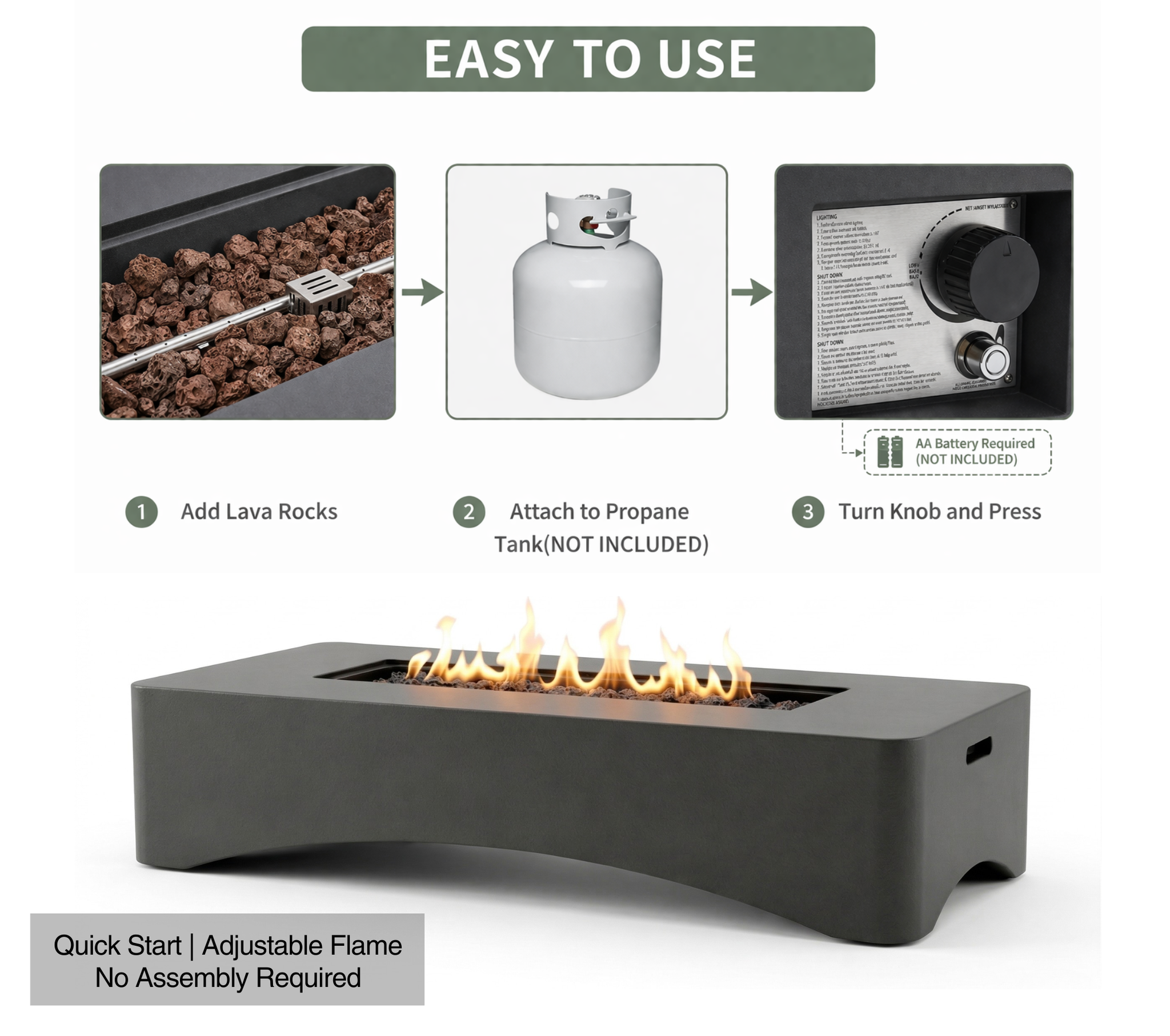 56" Propane Fire Pit Table, Rectangular Outdoor Gas Fire Pit by HouseOfZazla