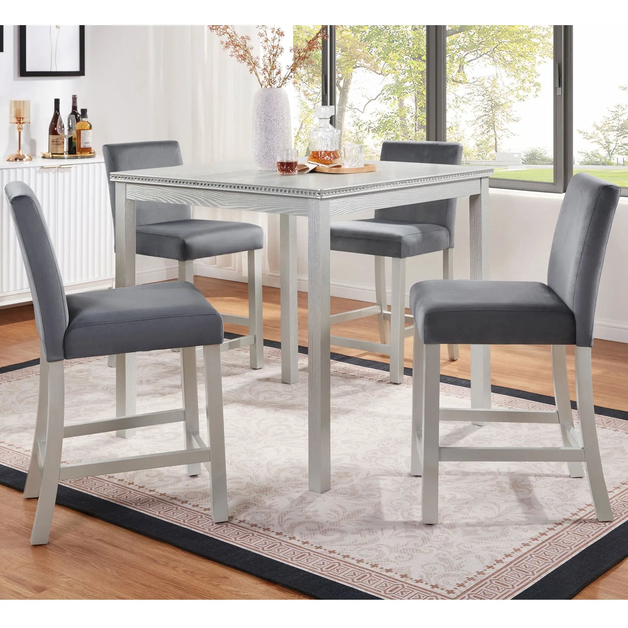 5 Pieces Counter Height Table Set, Kitchen Table With Square Table And 4 Upholstered Chairs by Unique Piece Furniture