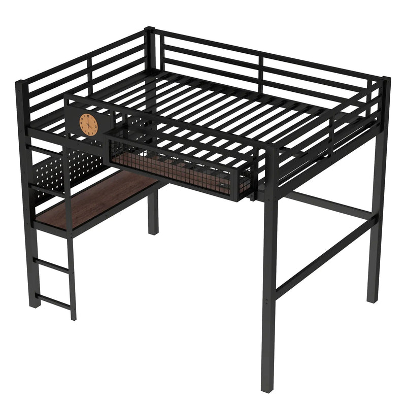 Full Size Loft Bed Frame with Desk and Charging Port by HouseOfZazla