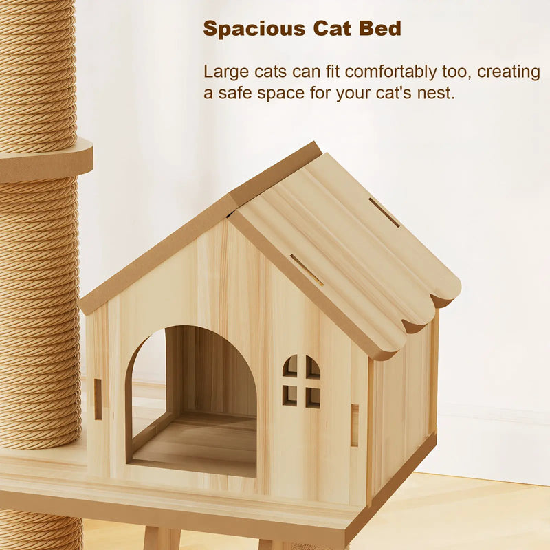 Floor to Ceiling Cat Tree with Adjustable Height and Condo Cave Bed by HouseOfZazla