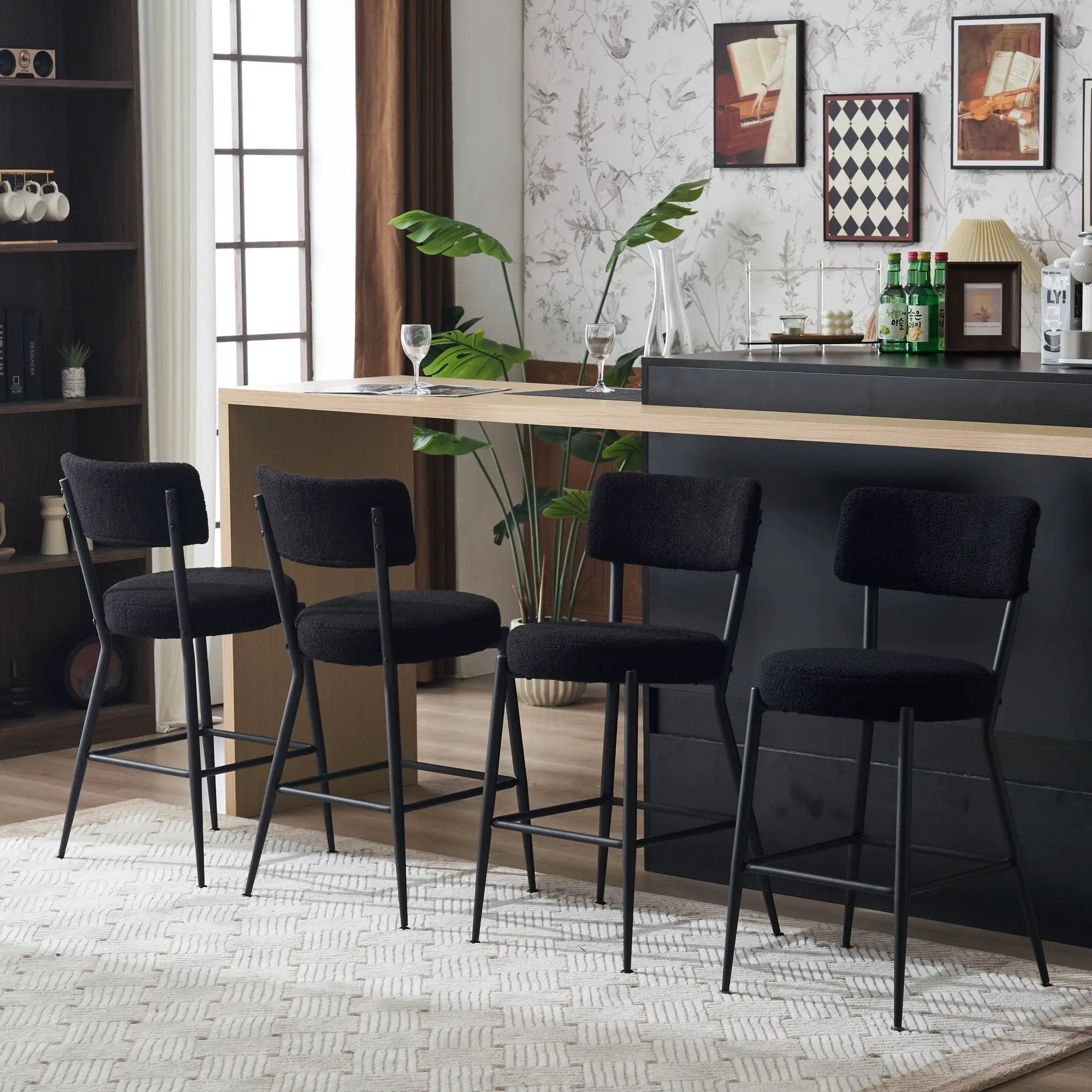 Modern Teddy Fabric Upholstered Bar Stools - Legs by HouseOfZazla