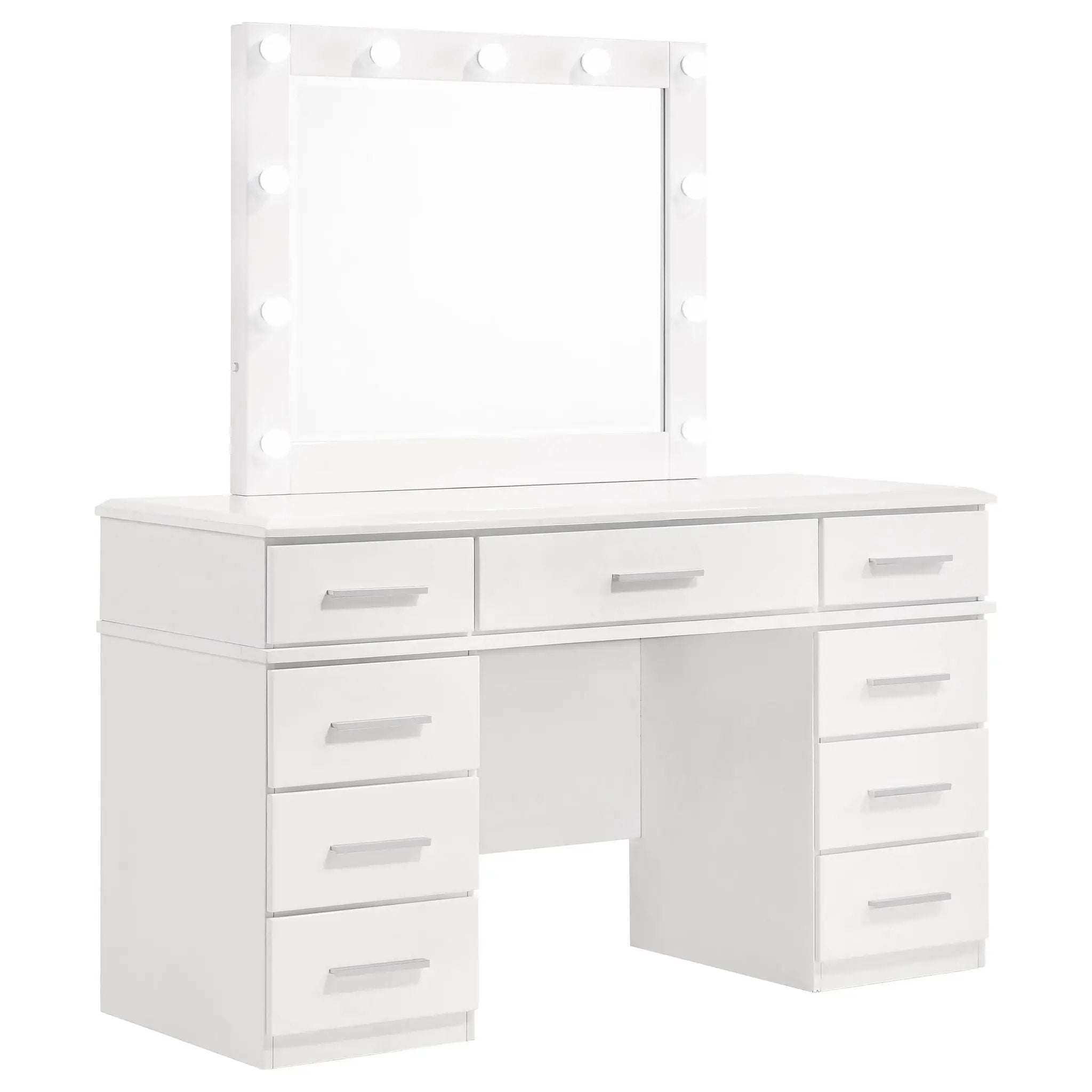 Felicity 9-drawer Vanity Table Lighted Mirror Glossy White by Unique Piece Furniture