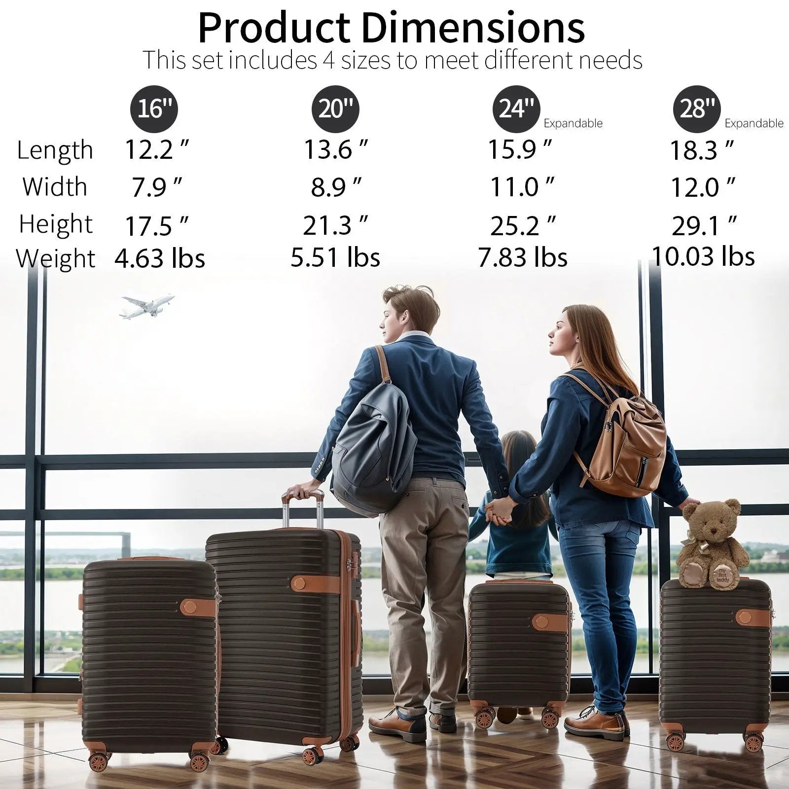 4 Piece Luggage Set Suitcase Set, Abs Hard Shell Lightweight Expandable Travel Luggage With 4 Packing Cubes, Tsa Lock, Spinner Wheels (16 / 20 / 24 / 28) - Coffee by HouseOfZazla