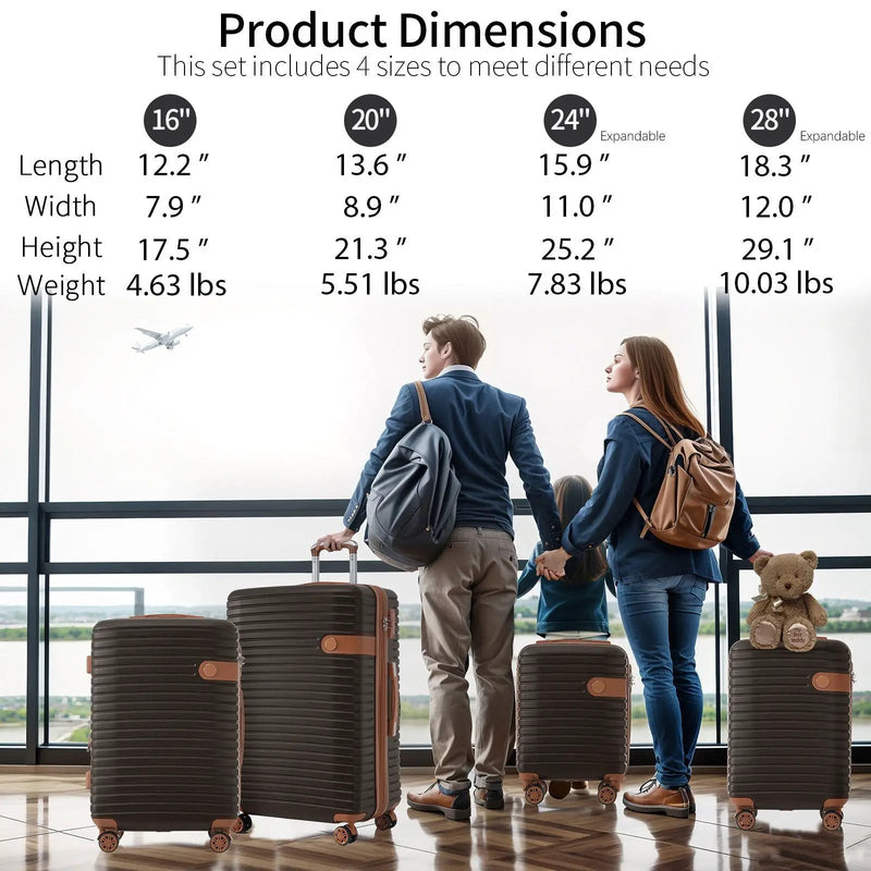 4 Piece Luggage Set Suitcase Set, Abs Hard Shell Lightweight Expandable Travel Luggage With 4 Packing Cubes, Tsa Lock, Spinner Wheels (16 / 20 / 24 / 28) - Coffee by HouseOfZazla