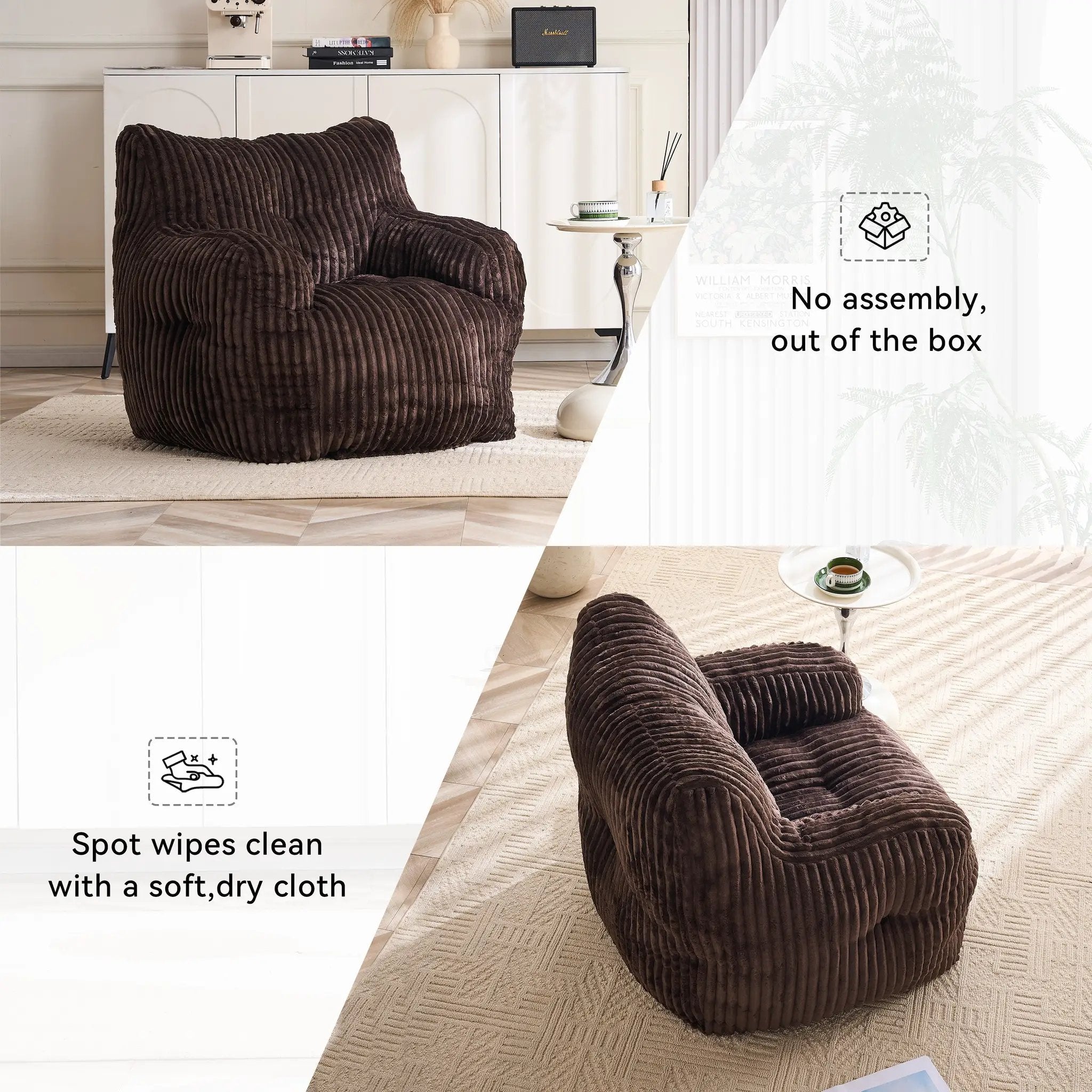 Soft Fluffy Corduroy Fabric Bean Bag Chair Filled With Memory Sponge by HouseOfZazla