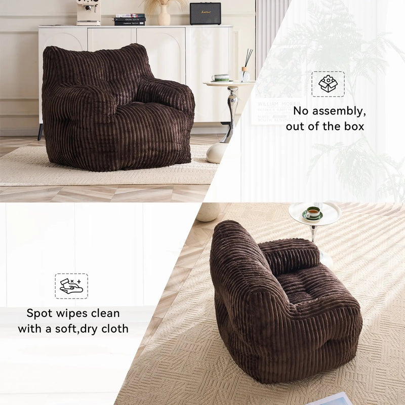 Soft Fluffy Corduroy Fabric Bean Bag Chair Filled With Memory Sponge by HouseOfZazla