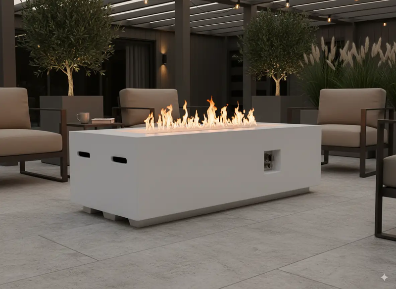 Outdoor Rectangle Propane Fire Pit Table 60inch, White by HouseOfZazla