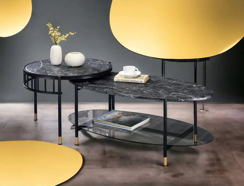 Silas - Engineered Stone Top Nesting Table - Black by Unique Piece Furniture