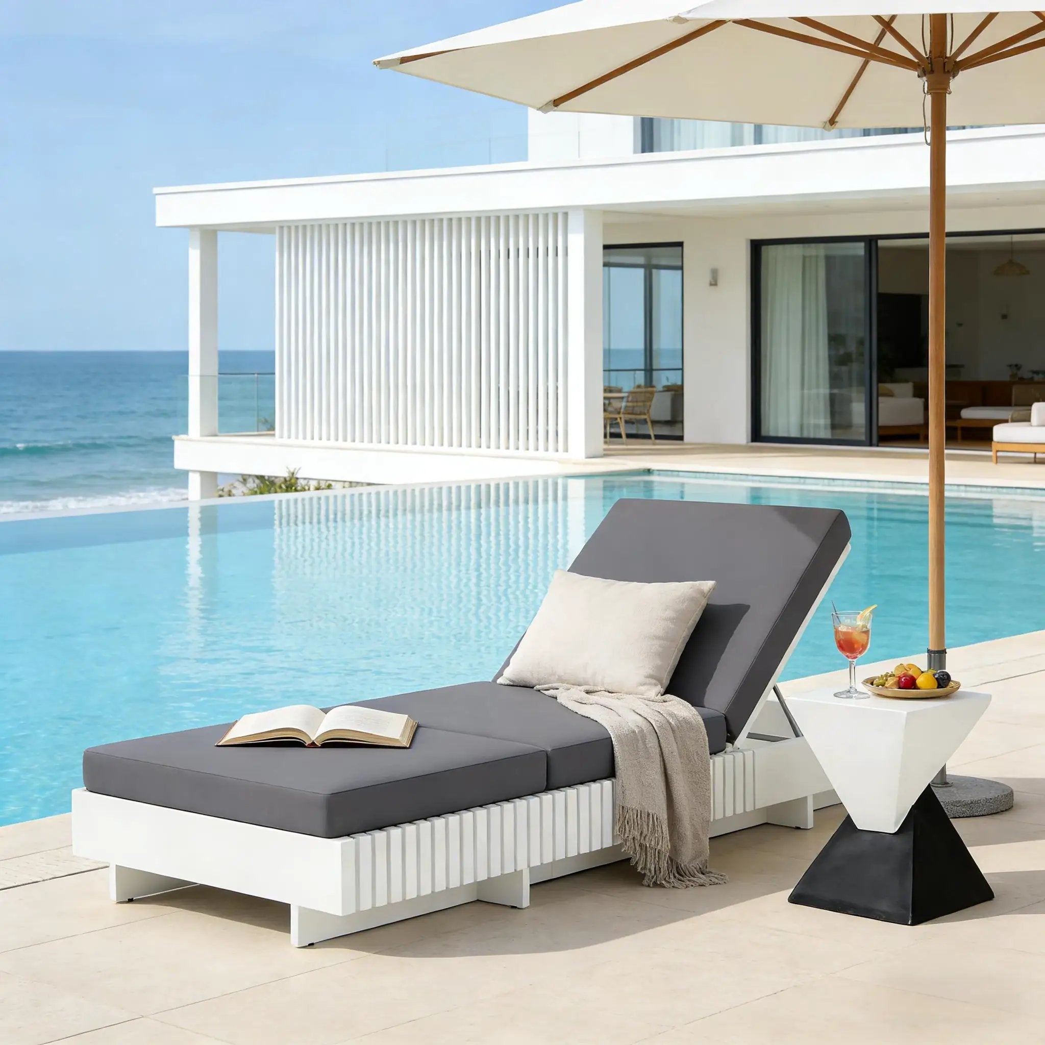 White Acacia Solid Wood Outdoor Chaise Lounge by HouseOfZazla