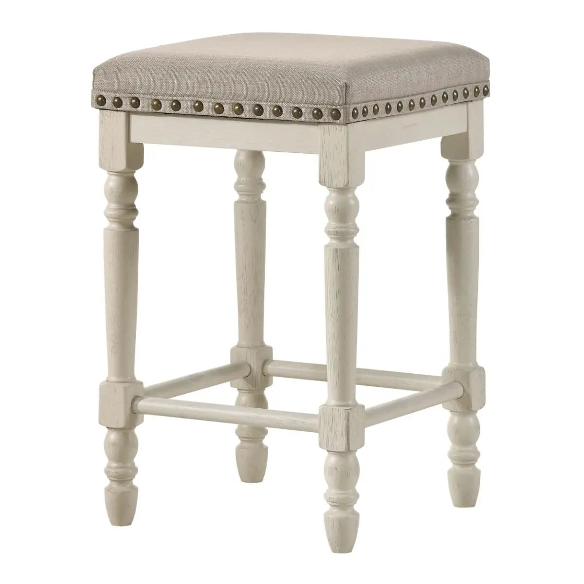 Tasnim - Counter Height Stool (Set of 2) - Tan Fabric & Antique White by Unique Piece Furniture