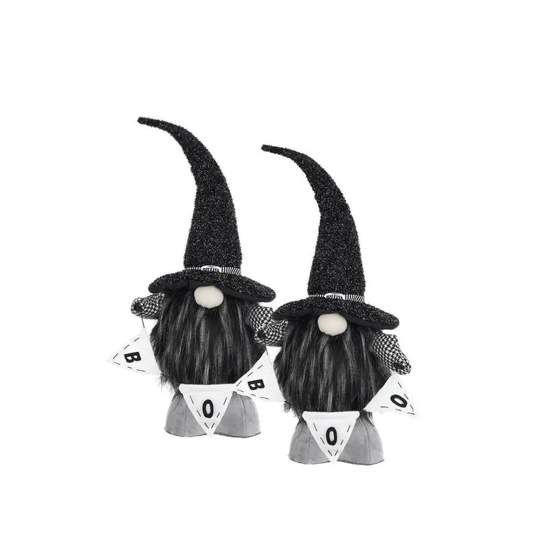 Set of 2 Black Fabric Gnomes with 'Boo' Banner by HouseOfZazla