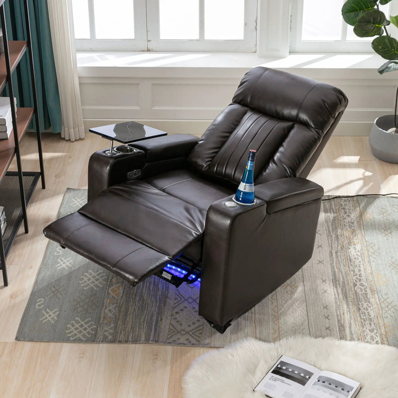 Power Recliner With Storage Arms, Cupholders, Swivel Tray Table And Cell Phone Stand - Brown by HouseOfZazla