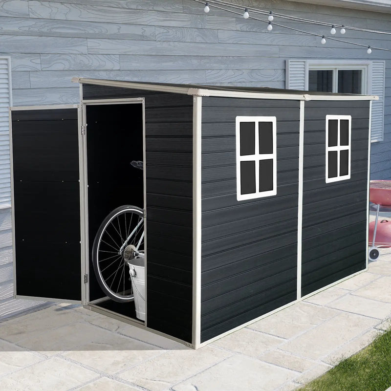 Outdoor Storage Shed With Floor Resin Shed With Two-Window, Waterproof, Lockable Doors For Patio, Yard, Lawn by HouseOfZazla