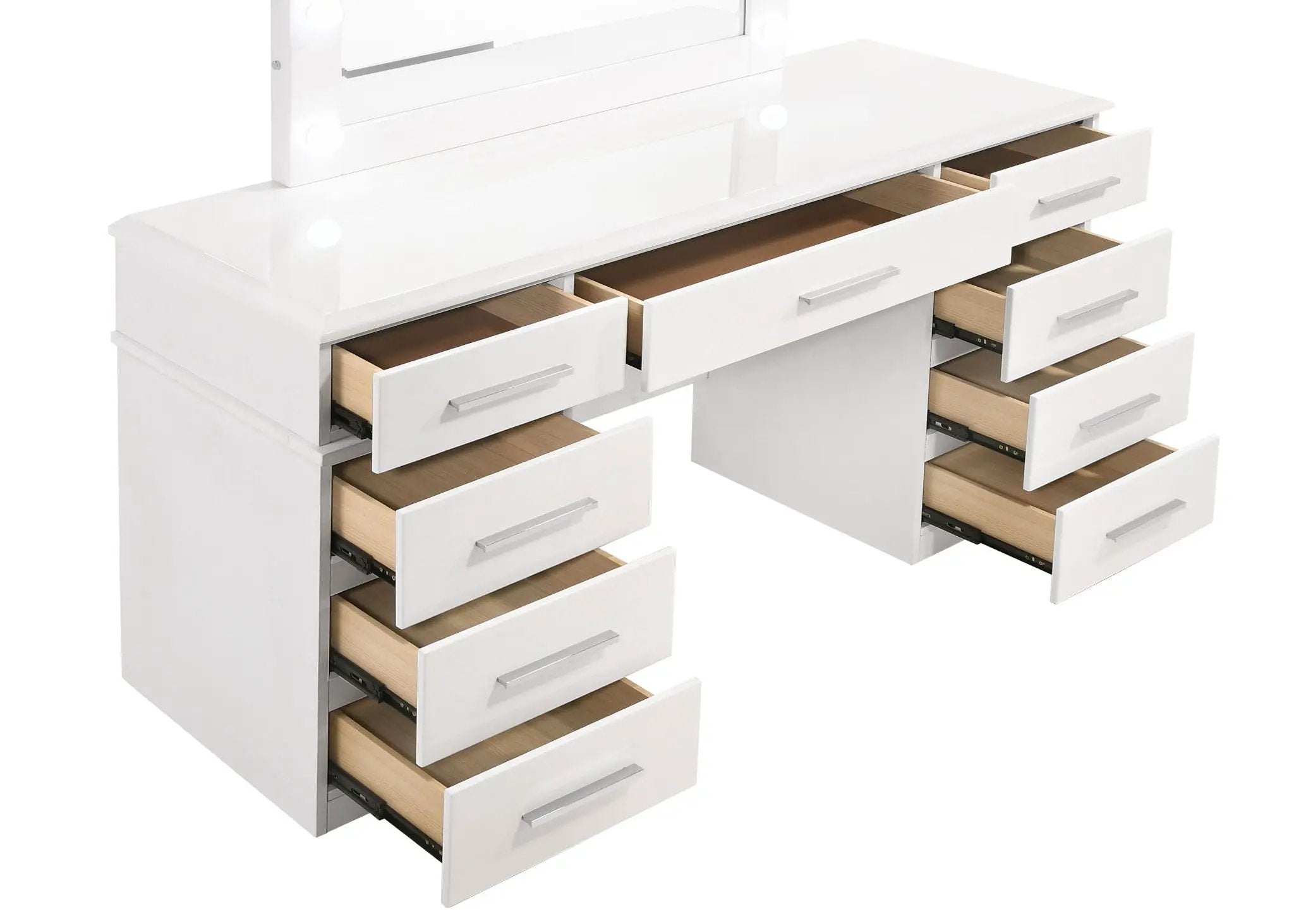 Felicity 9-drawer Vanity Table Lighted Mirror Glossy White by Unique Piece Furniture
