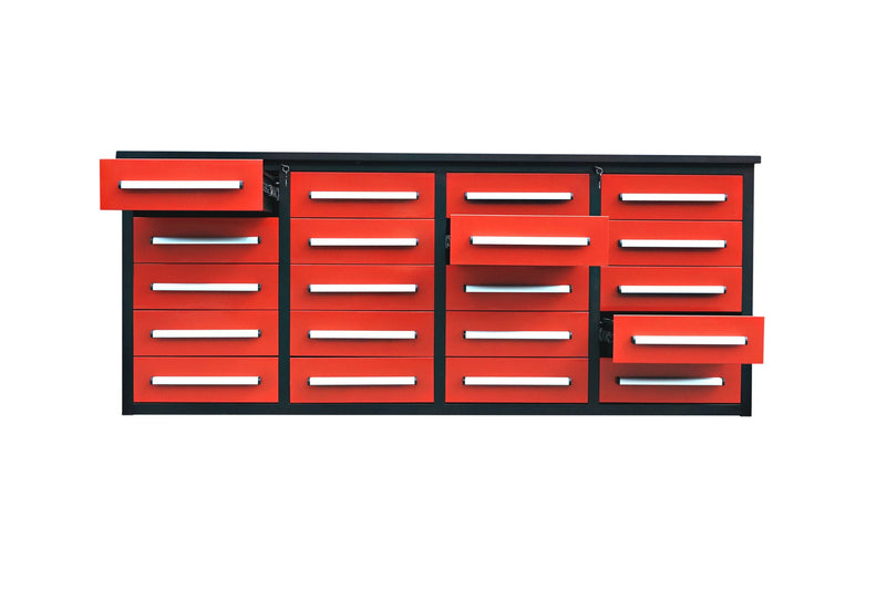 Garage Storage Cabinets With Workbench (With 20 Drawers) - Red by HouseOfZazla