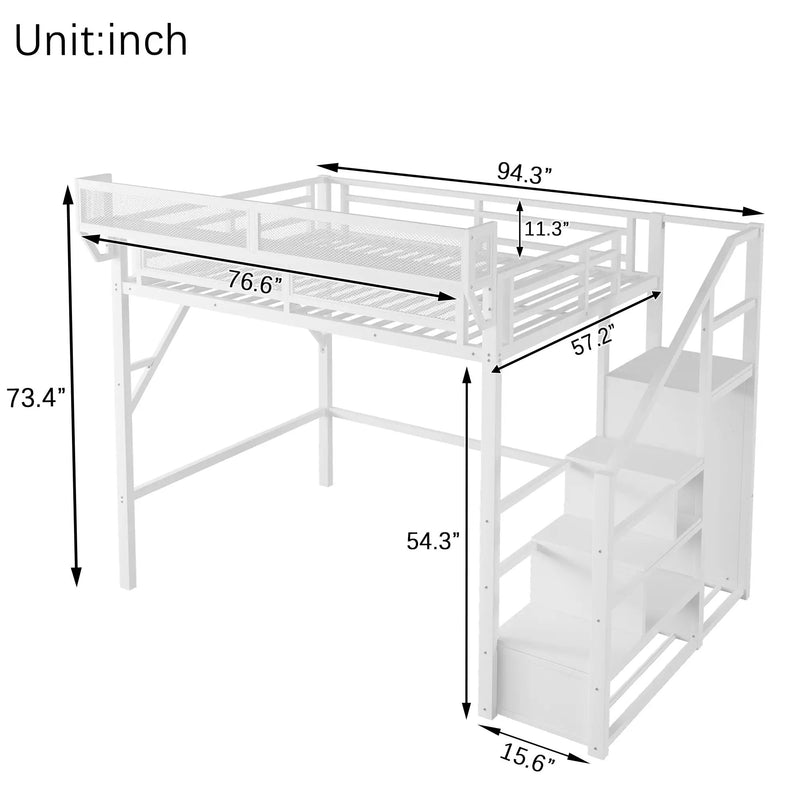 Full Size Loft Bed with Stairs and Storage Shelves by HouseOfZazla