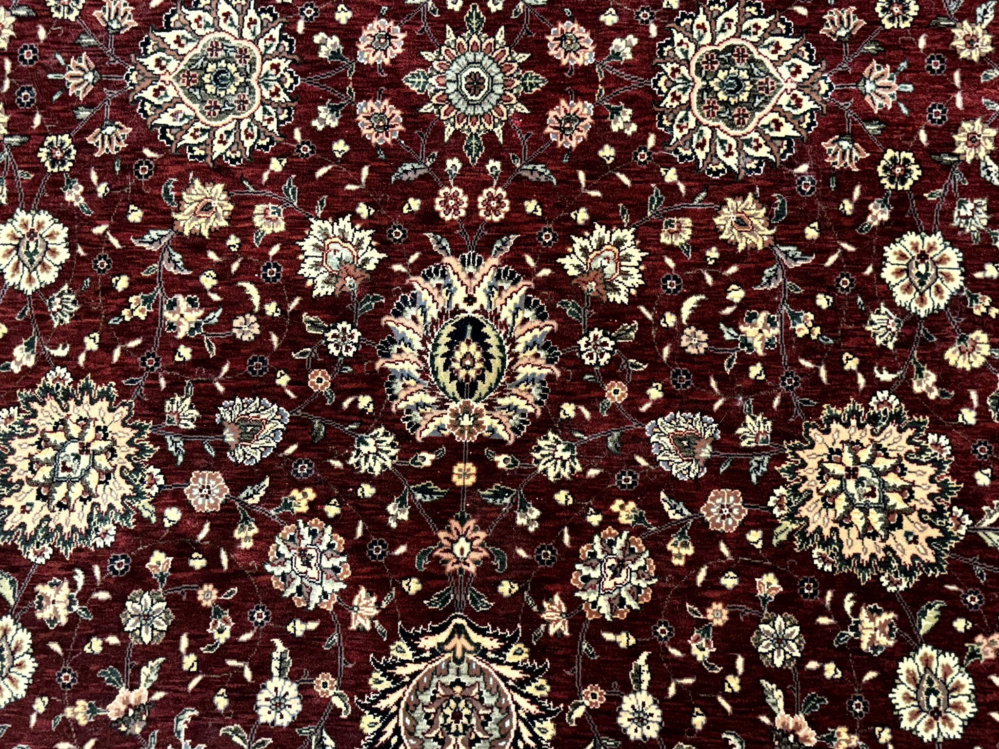 Round Sino Persian Rug 9x9, Burgundy and Cream, Floral, Wool and Silk, 9ft Round Carpet by Jewel Rugs