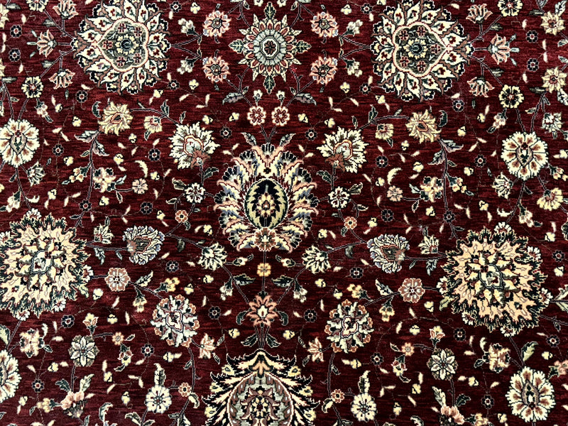 Round Sino Persian Rug 9x9, Burgundy and Cream, Floral, Wool and Silk, 9ft Round Carpet by Jewel Rugs